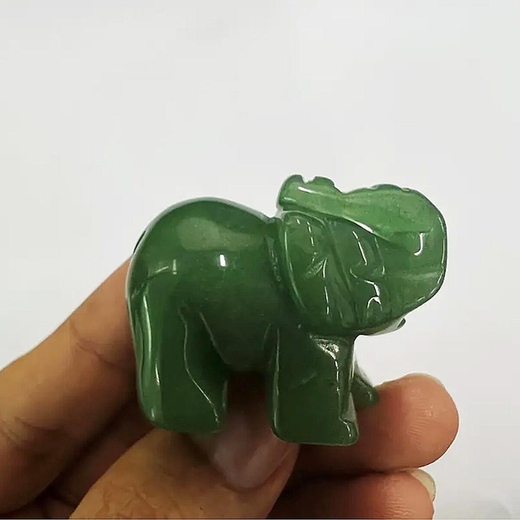 Hand Carved Natural Green Aventurine Jade Elephant Statue - Good Luck Ornament and Decor