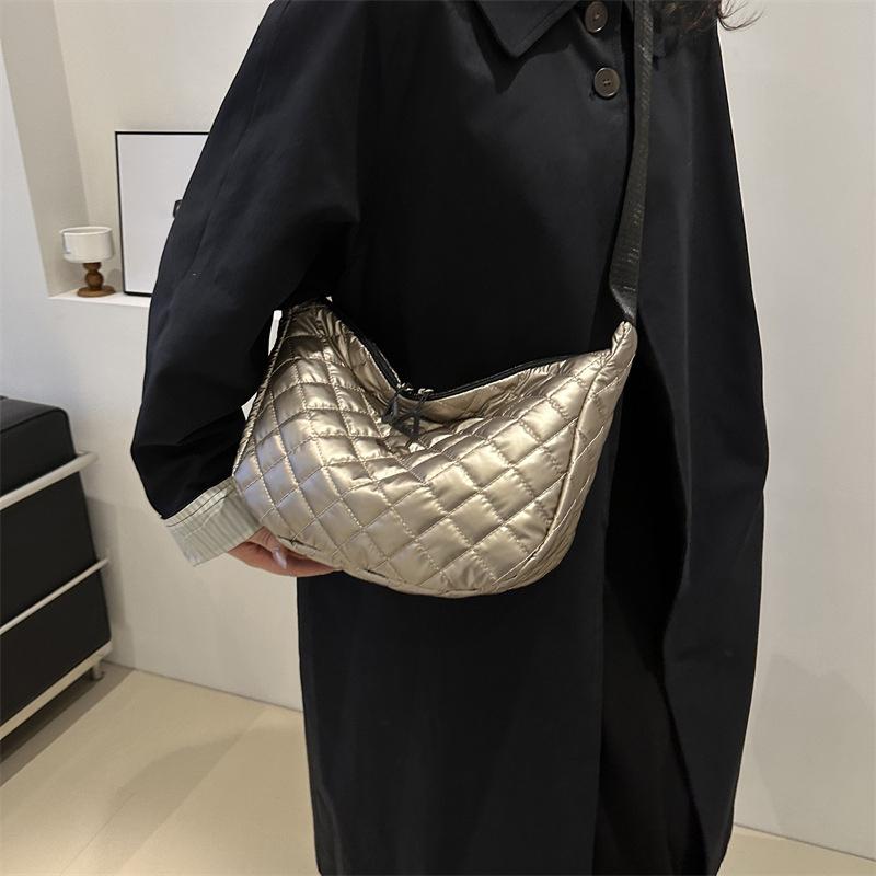 Space Cotton Shoulder Bag Fashion Hobo Crossbody Bags Lattice Pattern All-match Large Capacity Handbags for Women Commuting
