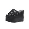 12cm Super High Heels Women Slippers Metain Chain Height Increasing Slides Women Wedding Shoes New Platform Black White Shoes