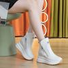 Genuine Leather Shoes Women Fashion Boots 9cm Height Increasing Shoes Flat Platform Ladies Ankle Boots Black Beige