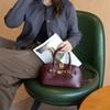Top Layer Cowhide Shell Bag Retro Handbag Leather Bowling Tote Bag Underarm Bag Fashionable One Shoulder Crossbody Bag