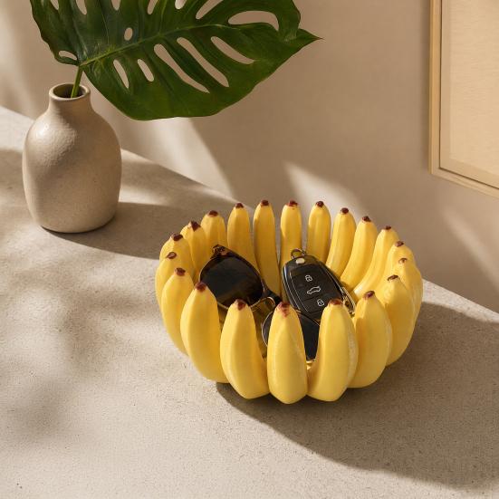 xiaobudian 3D Printed Banana Fruit Bowl, Large Capacity Tray Holder, Decorative Shape Food Serving Plate for Kitchen, Dining Table