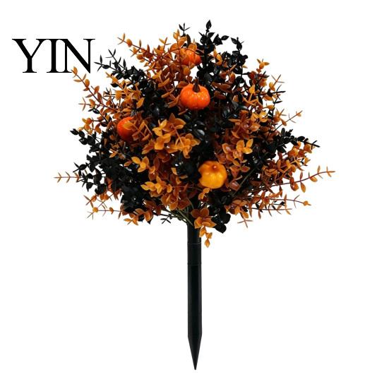 Reusable Fall Patio Accents Pumpkin Topiary Trees with Stakes, Artificial Autumn Eucalyptus Leaf Gourd Halloween Yard Decorations Decoration for Front