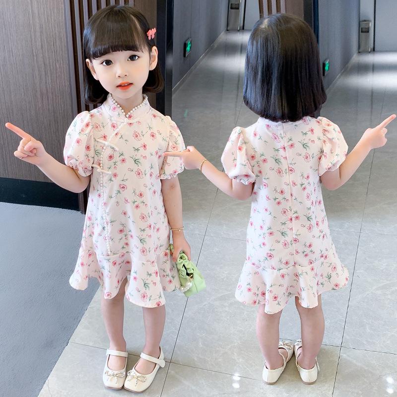 Детское платье Cheongsam для девочек, летнее платье в китайском стиле