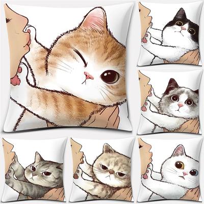 Серия декоративных наволочек с рисунком мультяшного кота, квадратная, для украшения дома и офиса, Funda De Almohada