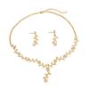 Popular Leaf and Flower Rhinestone Two-Piece Set Elegant dress paired with diamond-studded necklace and earrings for women