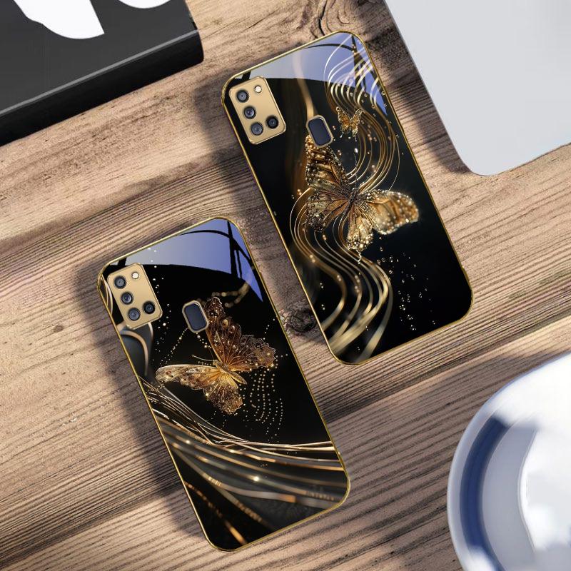 Золотая бабочка для Samsung A 31 32 A33 A34 35 14 A15 13 16 25 26 50 52 53 54 55 56 70 71 72 73 Золотой стеклянный чехол для телефона
