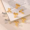 Korean Version Of Simple Bow Stud Earrings Women'S Niche Design Titanium Steel Gold-Plated Earrings Fashion Temperament Same Earrings