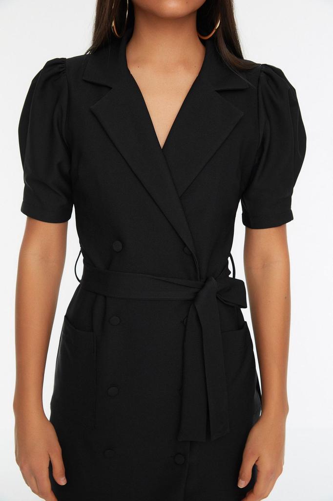 Женское стильное платье, черная мини-тканая куртка с поясом, тканое платье