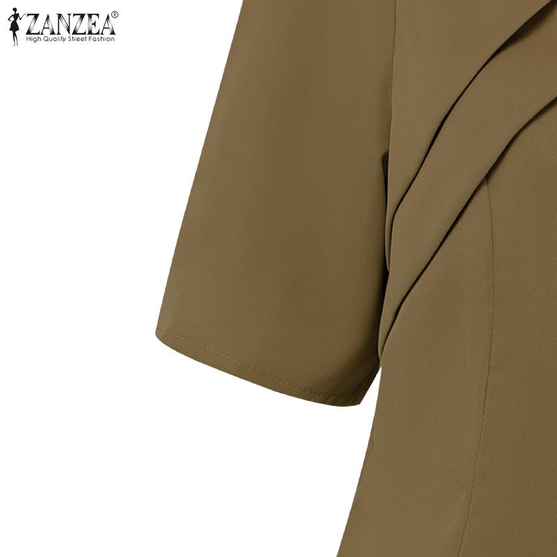 ZANZEA Женская блузка с квадратным вырезом, летняя, повседневная, с коротким рукавом, приталенная