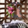 Halloween Moon Cat Wreath for Front Door Crescent Moon Wreath Sign with Artificial Rose Flowers for Gothic Home Decoration