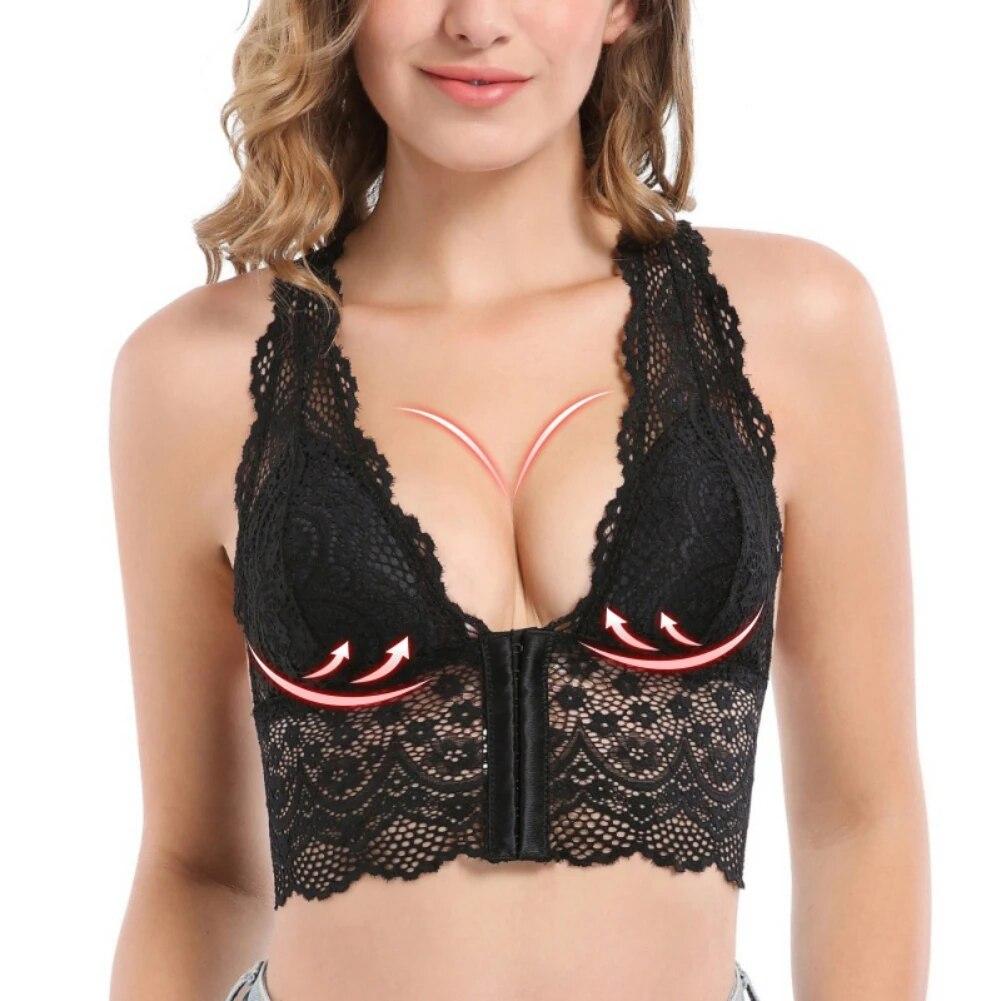 Женский комфортный бюстгальтер с пряжкой спереди, бесшовный жилет, кружевной бюстгальтер, красивое нижнее белье большого размера сзади, регулируемый спортивный дышащий бюстгальтер