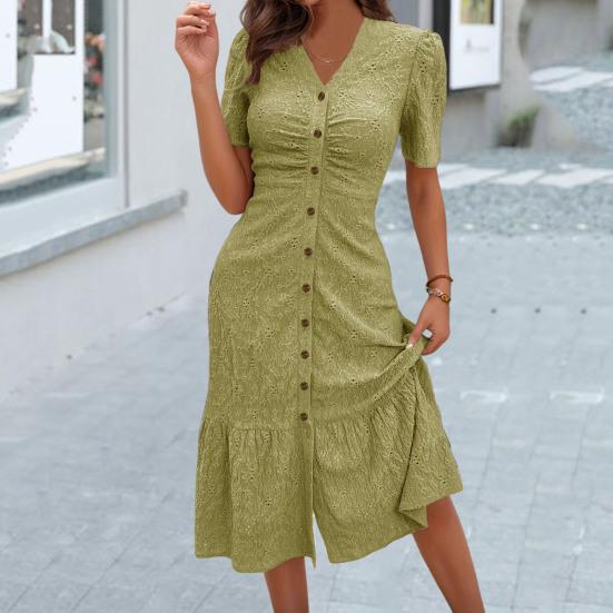 Женское длинное платье на пуговицах с драпировкой, повседневное платье макси с коротким рукавом и V-образным вырезом, летнее пляжное платье А-силуэта