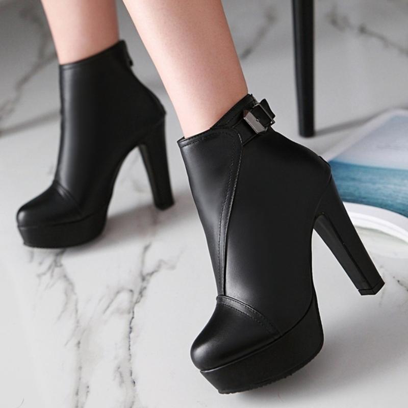 Women's Ankle Boots Autumn Spring 2025 High Heels Short Boot For Women Fashion Buckle Red Black Party Shoes Female Large Size