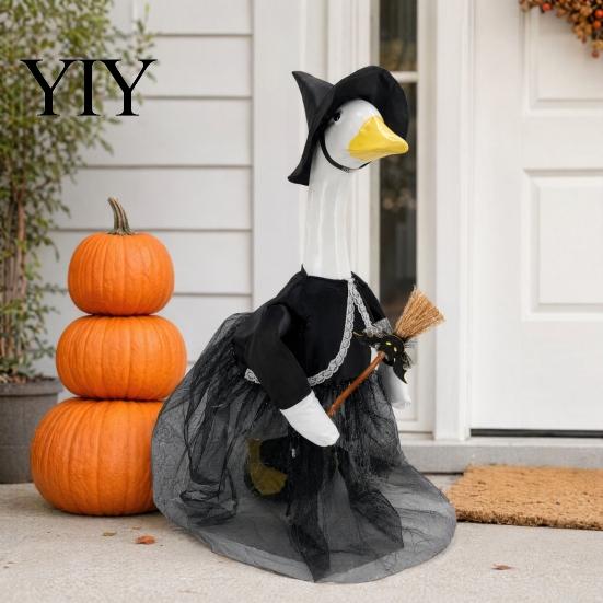 Outdoor Halloween Decorations 1 Set Porch Goose Outfit, Ghost Costume with Light-up Lantern, Decoration Pumpkin Apparel for 23 Inch Statue Yard