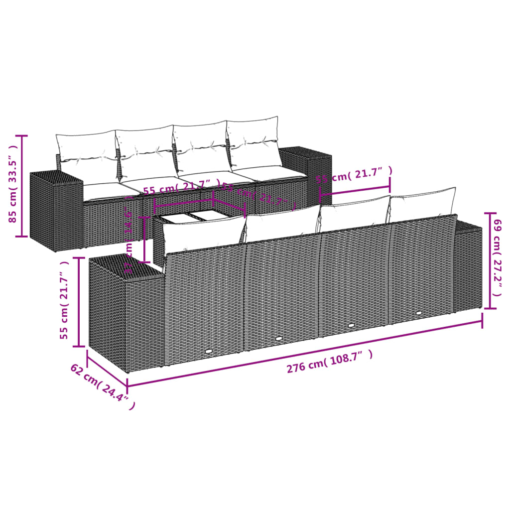 9 piece Garden Sofa Set with Cushions Black Poly Rattan