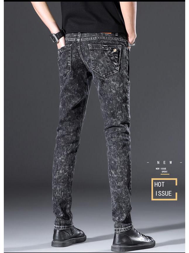 Мужские зимние бархатные узкие джинсы - эластичные узкие брюки Snowflake