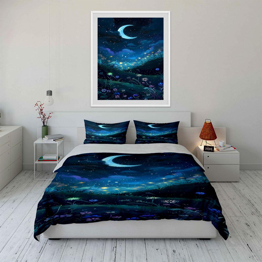 Crescent moon with stars. Bedding sets Duvet cover sets Duvet covers Pillowcases(1*Duvet Cover 2*Pillowcases without duvet insert)