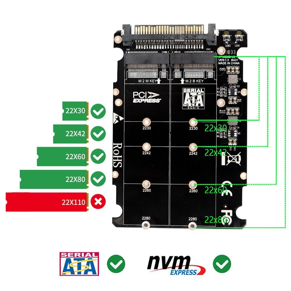 M.2 SSD To U.2 Adapter 2in1 M.2 NVMe and SATA-Bus NGFF SSD To PCI-e U.2 SFF-8639 Adapter PCIe M2 Converter for Desktop Computers