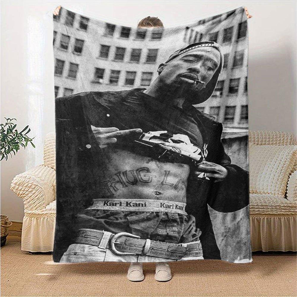 1 шт. Плед в стиле Hip Hop 2Pac, Мягкий, Легкий, Для всех сезонов, Многоцелевой плед для дивана, кровати, офиса и пикников, Французский стиль с культовыми обложками альбомов и цитатами