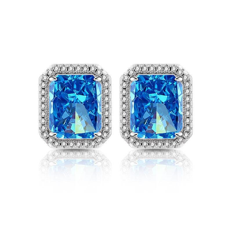 925 Sterling Silver Ice Flower Cut Rectangular Stud Earrings High Carbon Diamond Earrings Birthday Anniversary Party Gift