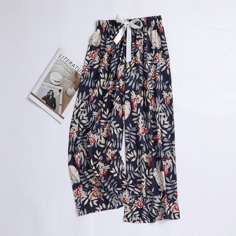 Женские пижамные брюки больших размеров из хлопка и вискозы, с мультяшным цветочным принтом, свободные девятиточечные пляжные брюки, для улицы
