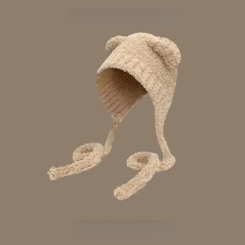 Gray Floppy Bear Hat: Versatile Winter Wool Knit with Ear Protection