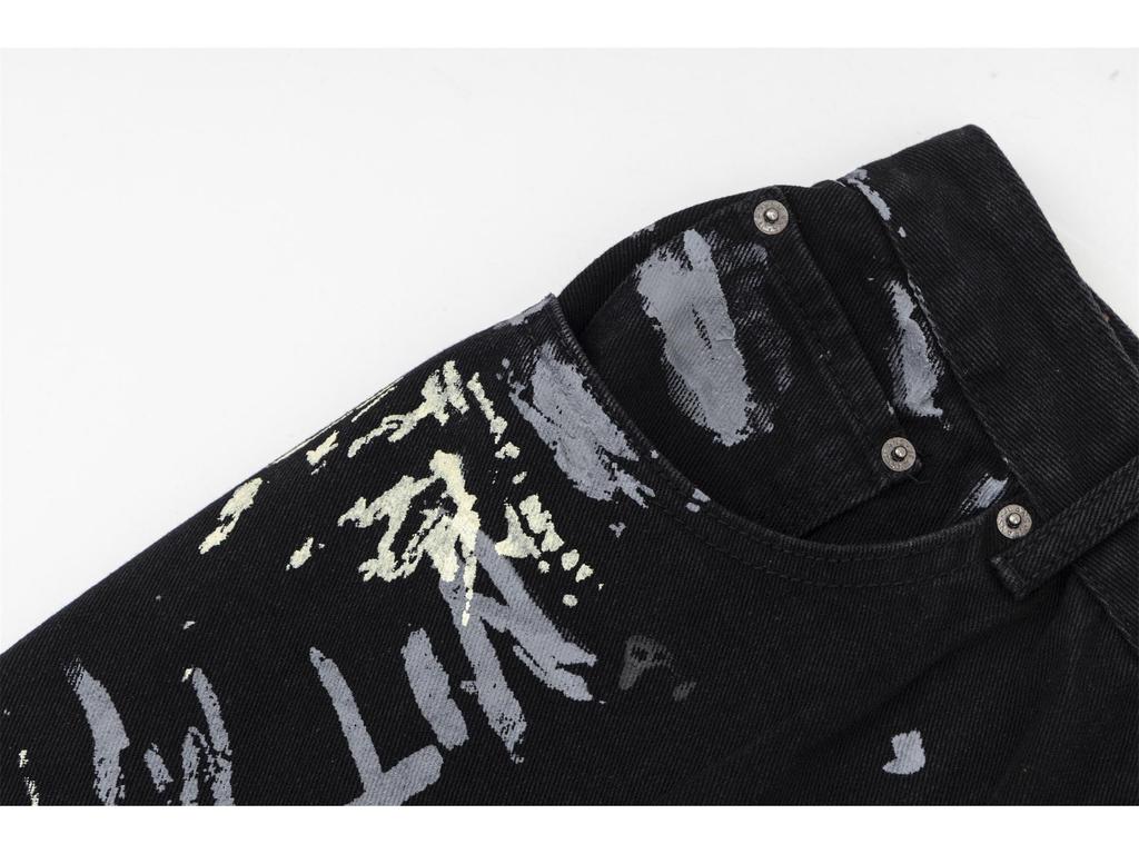 Unisex American Graffiti Print Wide-Leg Jeans - Niche Fashion