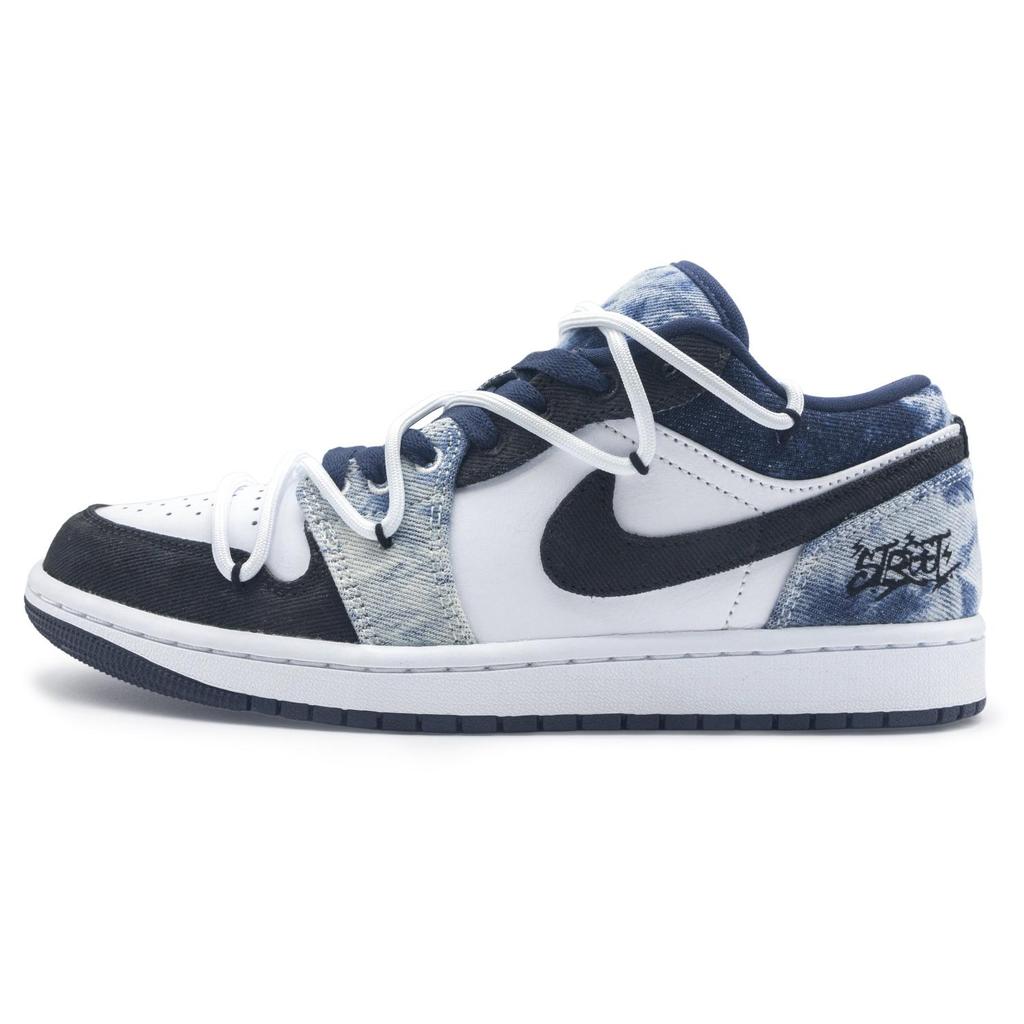 Jordan Air Jordan 1 Abrasion Resistant Low top Vintage Basketball Shoes Men's Black White Blue CZ8455-100(Team322-)