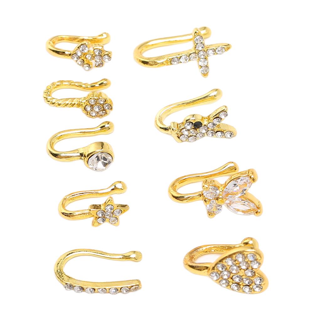 9 шт. Поддельные кольца для носа, блестящие, модные, без пирсинга, набор для зажима для носа, поддельные кольца для носа для женщин, золото