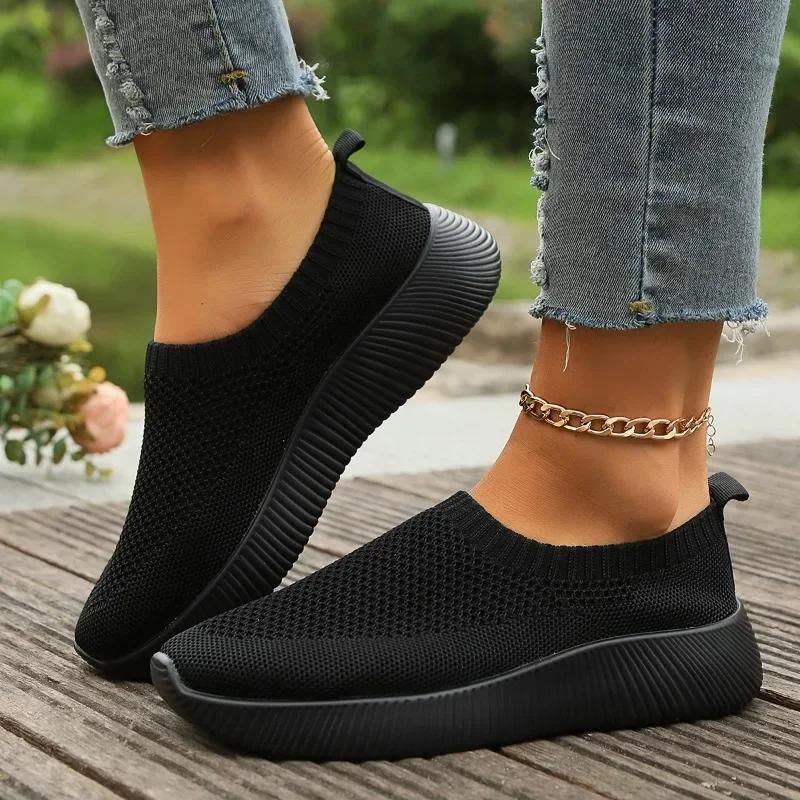2024 New Fashion Solid Color Mesh Breathable and Comfortable Round Toe Outer Wear Low Heel Women's Sports Shoes Zapatos Mujer