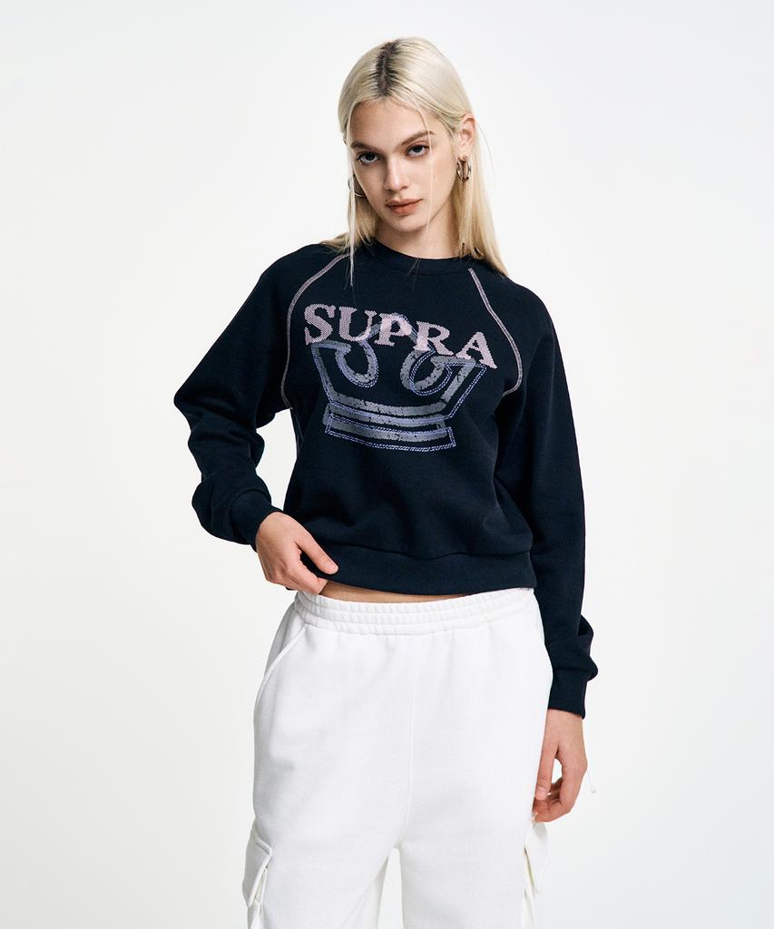 SUPRA Women'S Crown Graphic Crop Sweatshirt (Black)