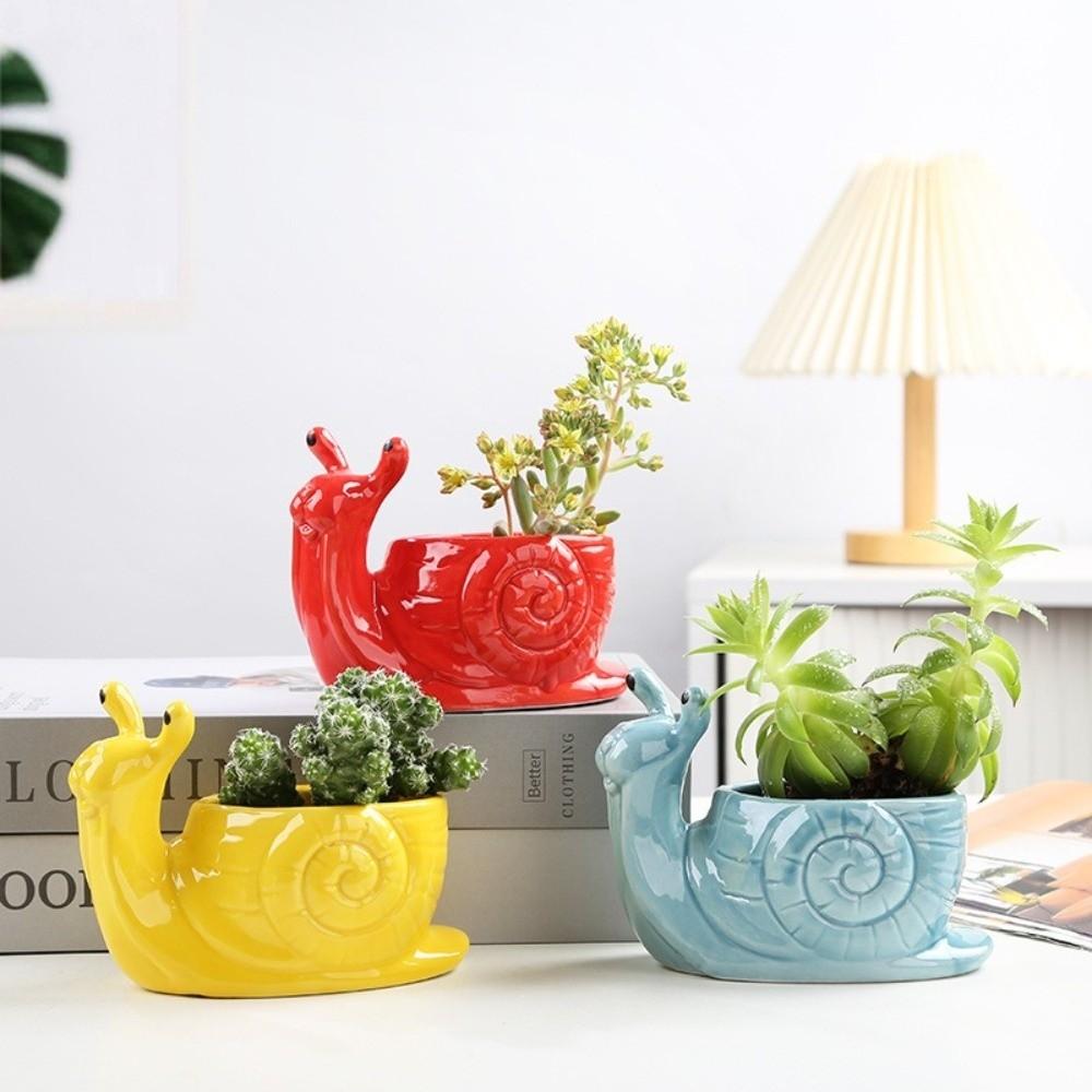 Ornaments Succulent Flowerpot Snail Shape Flower Vase Cute Ceramic Flower Pot Home Office Decor