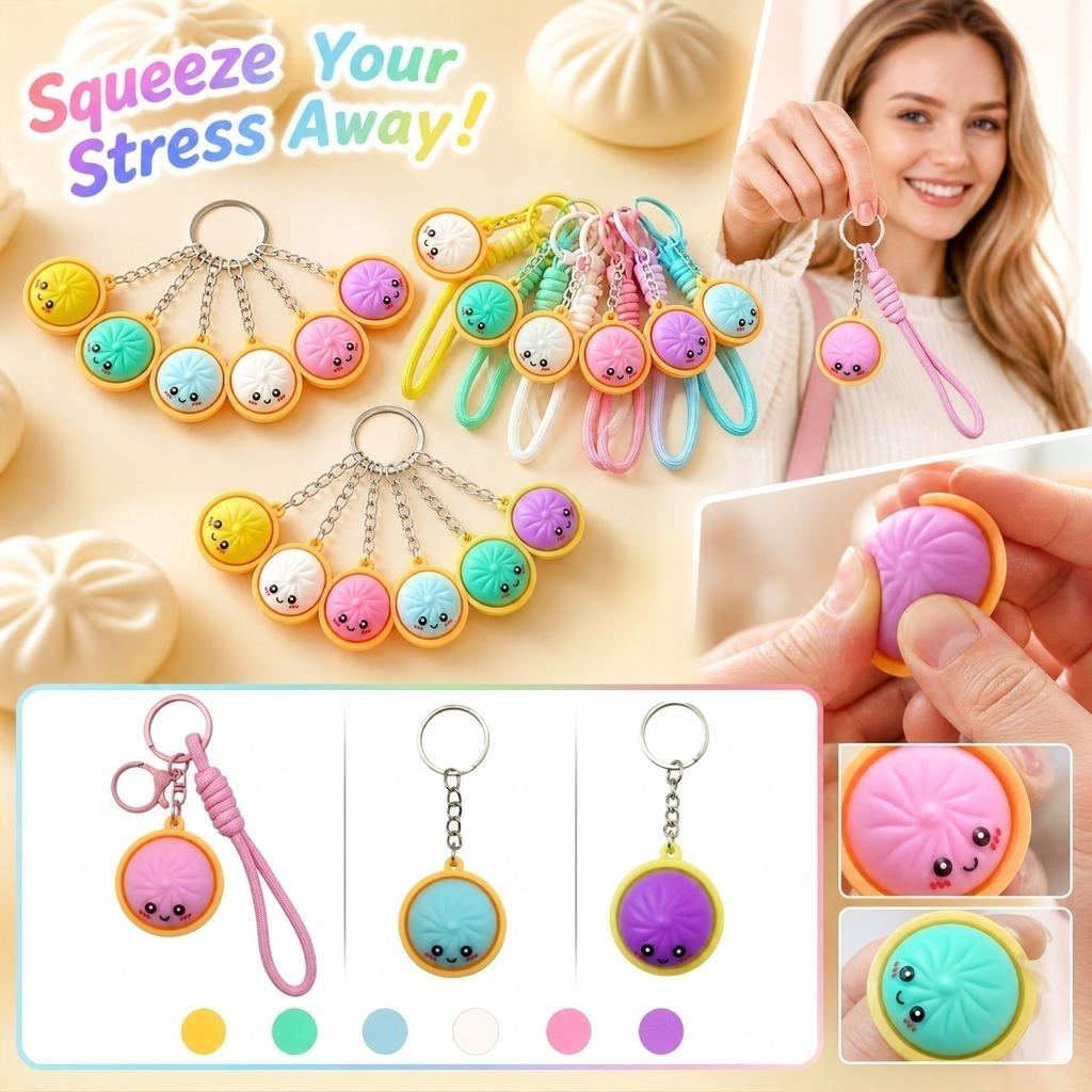 Стресс-игрушка-брелок в виде паровой булочки для сжатия и fidgeting