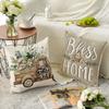 4 Pcs Double Sided Farmhouse Cushion Covers, Eucalyptus Cotton Truck Home Quote Rustic Throw Pillow Cases (No Inserts)