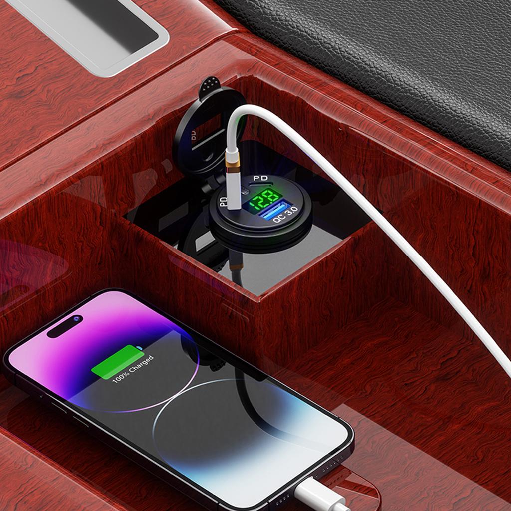 Панель переключателей с USB C автомобильным зарядным устройством, 18 Вт USB, 45 Вт Type C автомобильная розетка, светодиодный цифровой вольтметр, для грузовиков, лодок