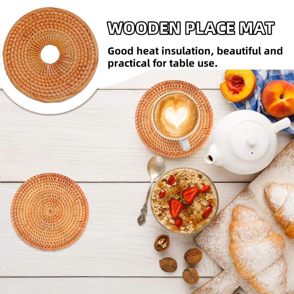 Natural Rattan Woven Heat Insulation Mat Teapot Coaster Holder Coffee Placemat Table Mat Bowl Mat Plate Mat Hot Dishes Mats