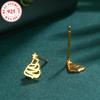 S925 Sterling Silver Christmas Tree Stud Earrings for Women - Fashionable and Simple Holiday Jewelry