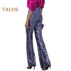 Women Elastic High Waist Flared Pants Sequins Decor Slim Fit Long Trousers High Street Long Pants Streetwear