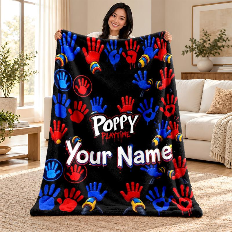 Poppy Playtime Custom Name Fleece Blanket Personalized Soft Cozy Throw Blanket Customized Gift for Birthday Christmas