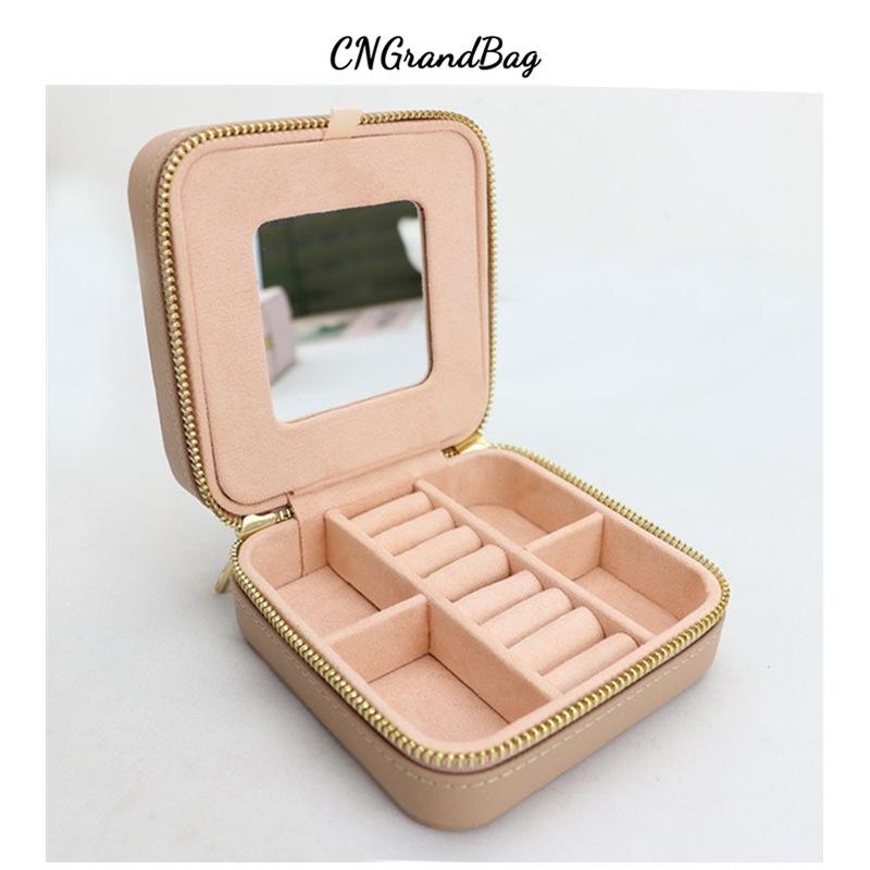 In Stock Engagement Gift Set: Multi-Functional Jewelry Box with Mirror, Ring Holder, and Leather Necklace Compartment.