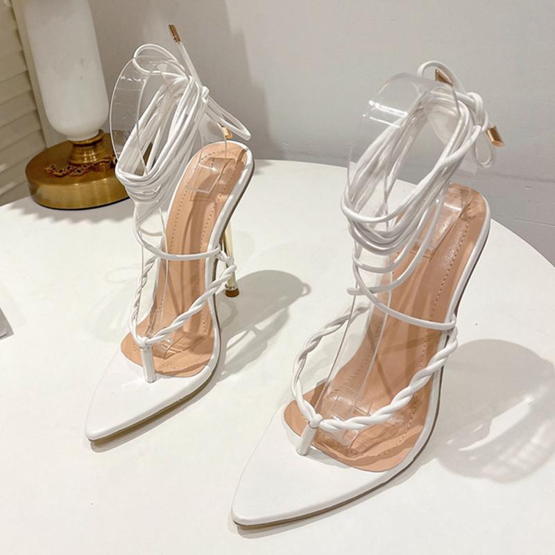 Женские модные сандалии-гладиаторы на каблуке с ремешками, сексуальные свадебные туфли с острым носком и узкой полосой на шпильке, вечерние свадебные туфли красного цвета