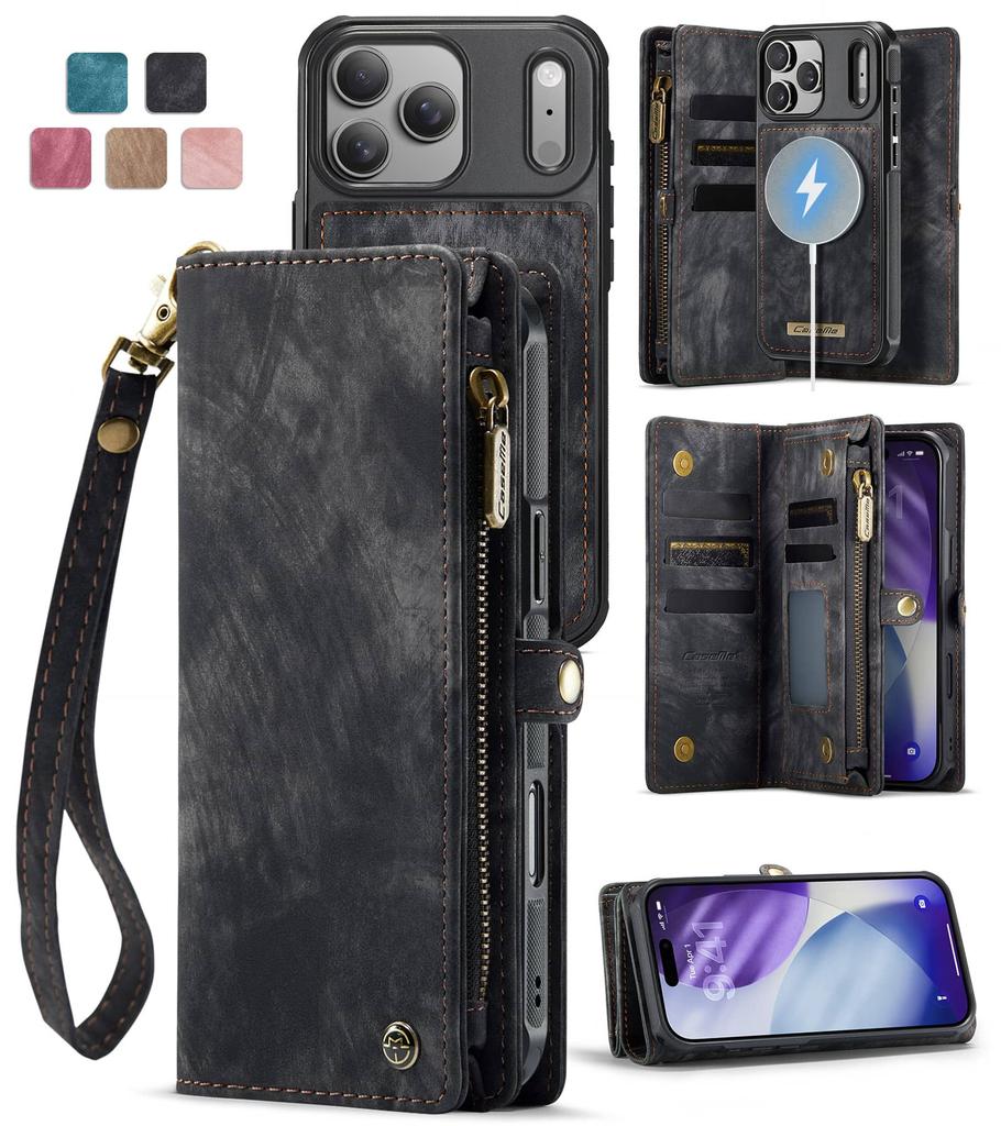 For IPhone 18 Pro Max 18 Magnetic Wallet Case Compatible with Magnetic RFID Blocking Zipper & Card Holder Strap Detachable Case