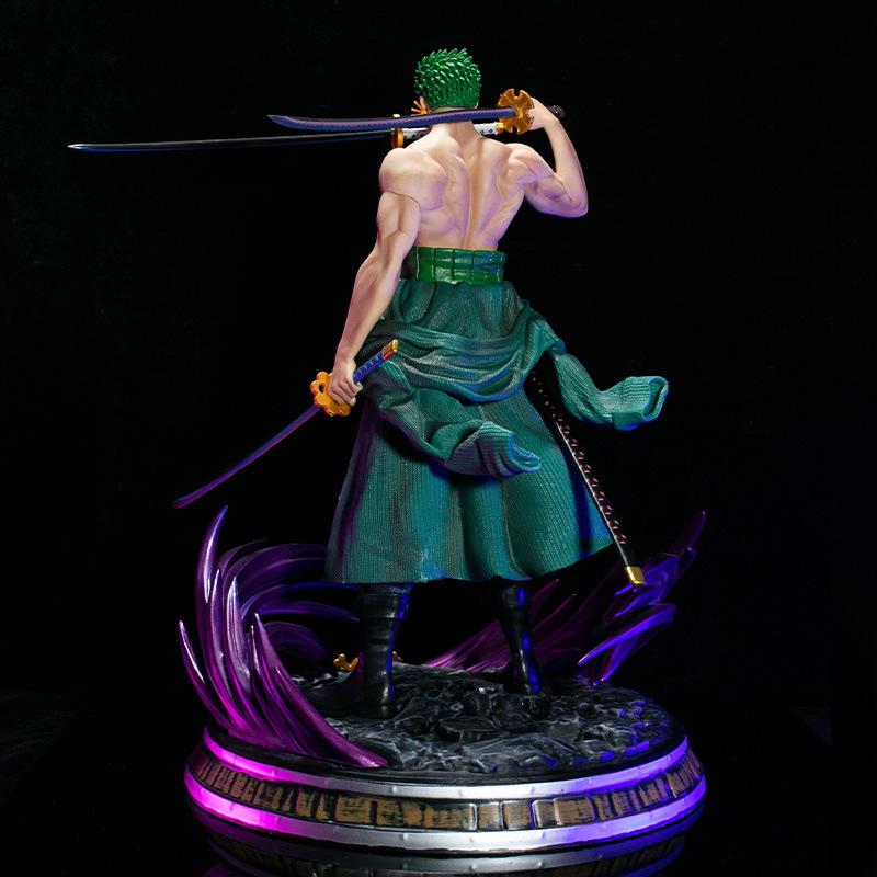 One Piece Zoro GK Statue: Double Head, Replaceable Three-Sword Style Anime Model.
