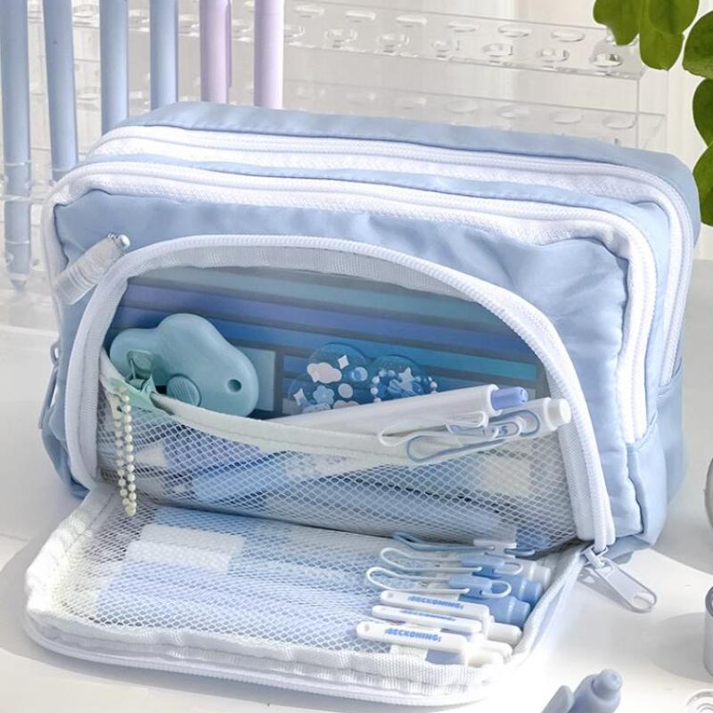 Розовая большая вместительная сумка-карандаш для девочек, эстетические школьные чехлы для девочек, корейская сумка-держатель для канцелярских принадлежностей, чехол для ручек, школьные принадлежности для студентов