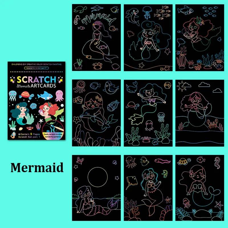 Радужная Царапка Бумага для Рисования Мультяшная Волшебная Доска для Рисования Образовательные Художественные Принадлежности Школьные Инструменты для Обучения Живописи TMZ