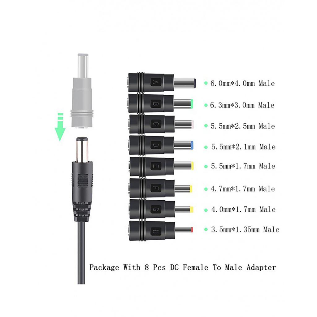Кабель питания Essential DC5.5x2.1mm Male-Male поддерживает ток до 3A с 8 адаптерами для маршрутизаторов и ноутбуков
