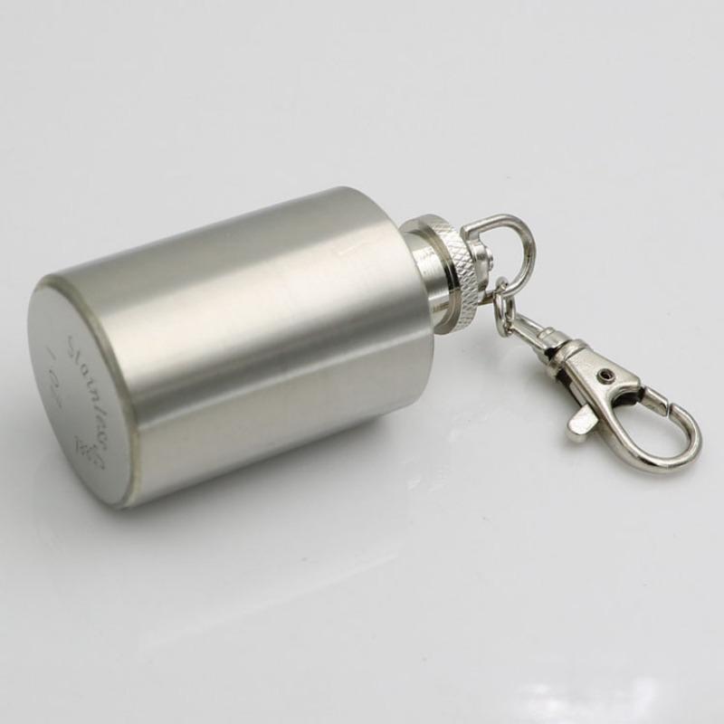 1 OZ Stainless Steel Mini Hip Flask with Keychain Screw Cap Portable Alcohol Flask Liquor Whiskey Bottle Outdoor Travel Gifts