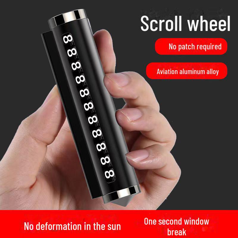 Знак парковки автомобиля из авиационного сплава и молоток безопасности с табличкой с номером телефона