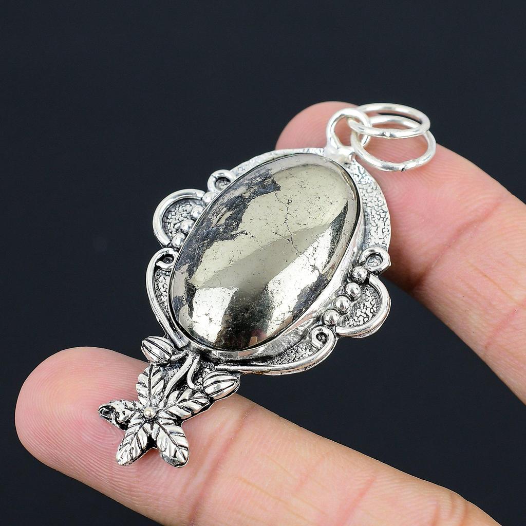 Friendship Day Sale Pyrite Stone 925 Silver Elegant Anniversary Flower Pendant